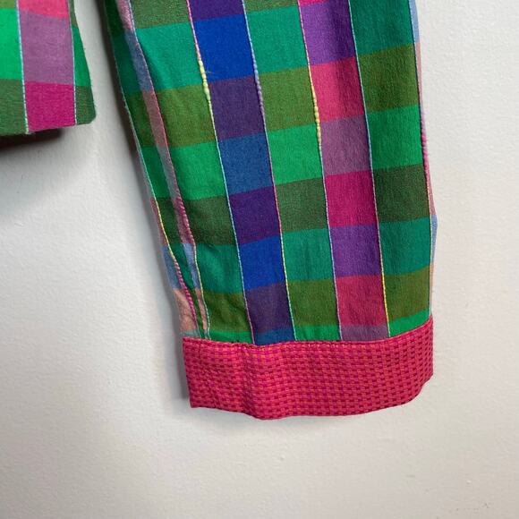 Vintage 90s Y2K Canvasbacks Madras Plaid Cropped Full Zip Jacket 12P 12 Petite L - Picture 4 of 11